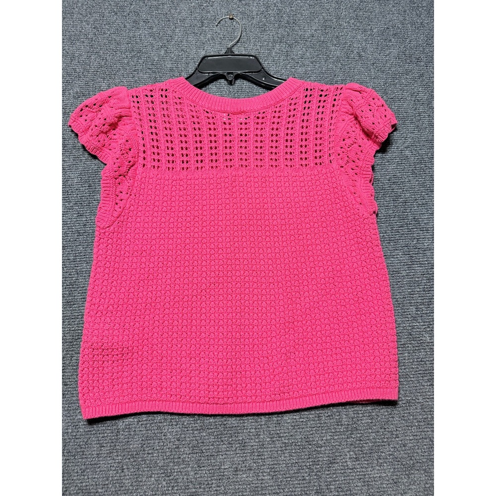 Gap Crochet Ruffle Sleeve Sweater Top Women M Raspberry Pink - Picture 3 of 9